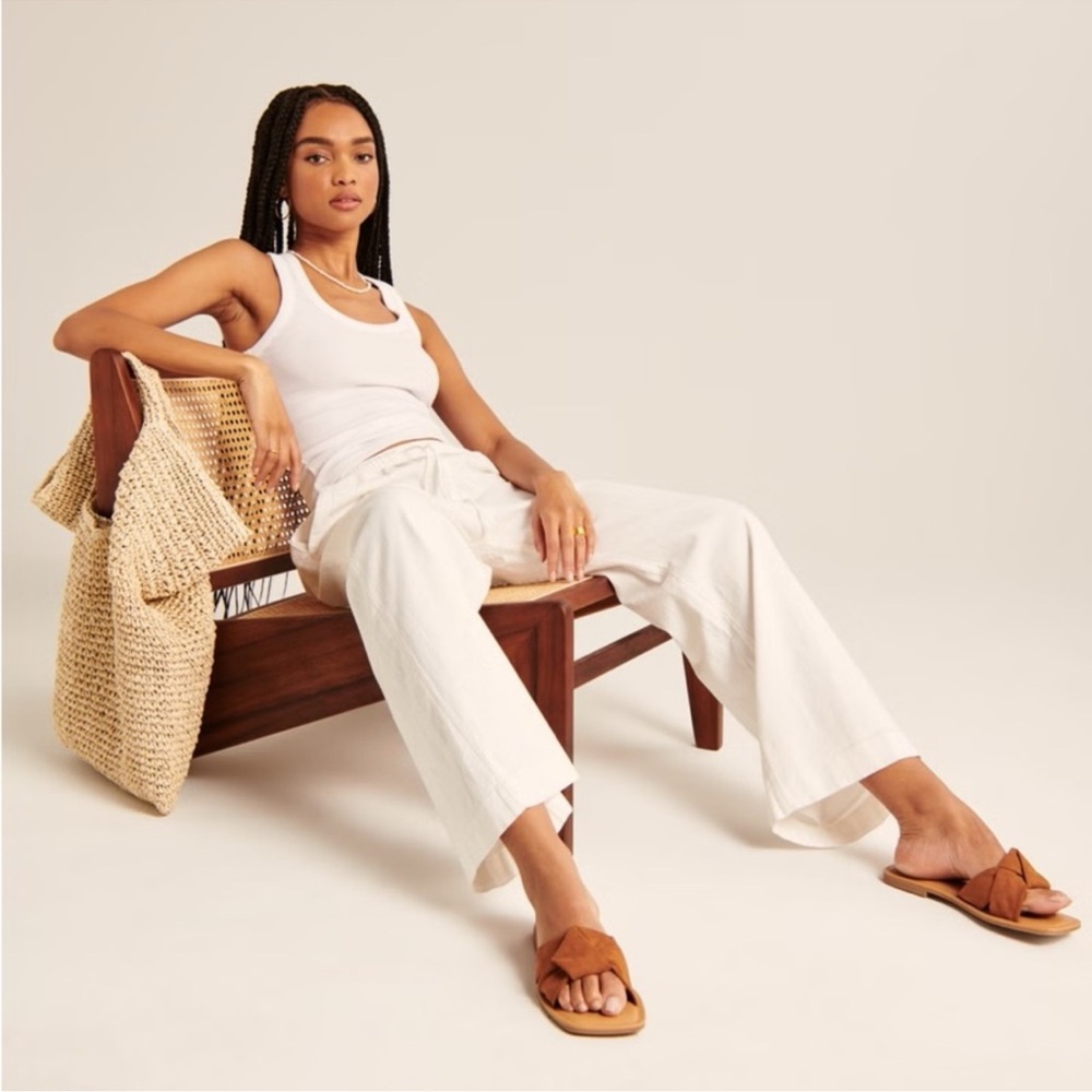 Abercrombie & Fitch Linen Blend Drawstring Pants White Size Medium